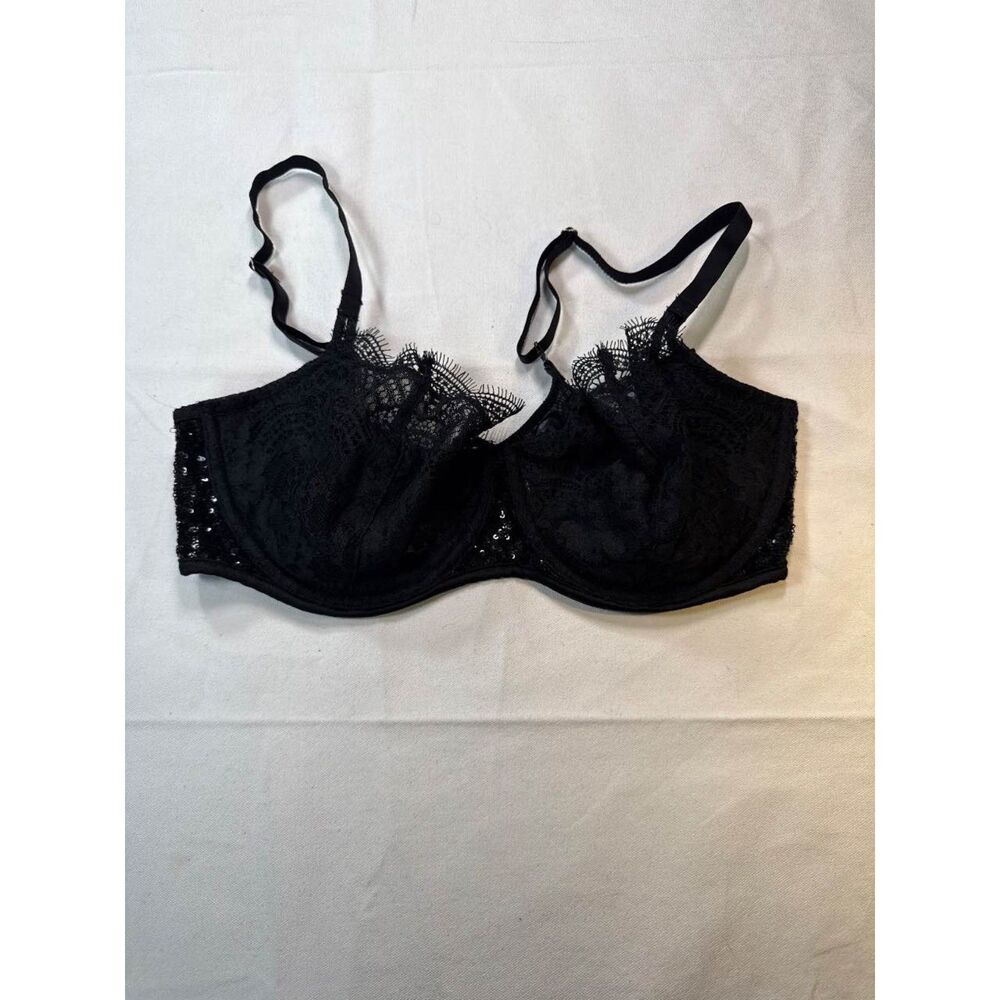 Victoria's Secret Dream Angels Unlined Lace Sequin Underwire Bra Black 36D